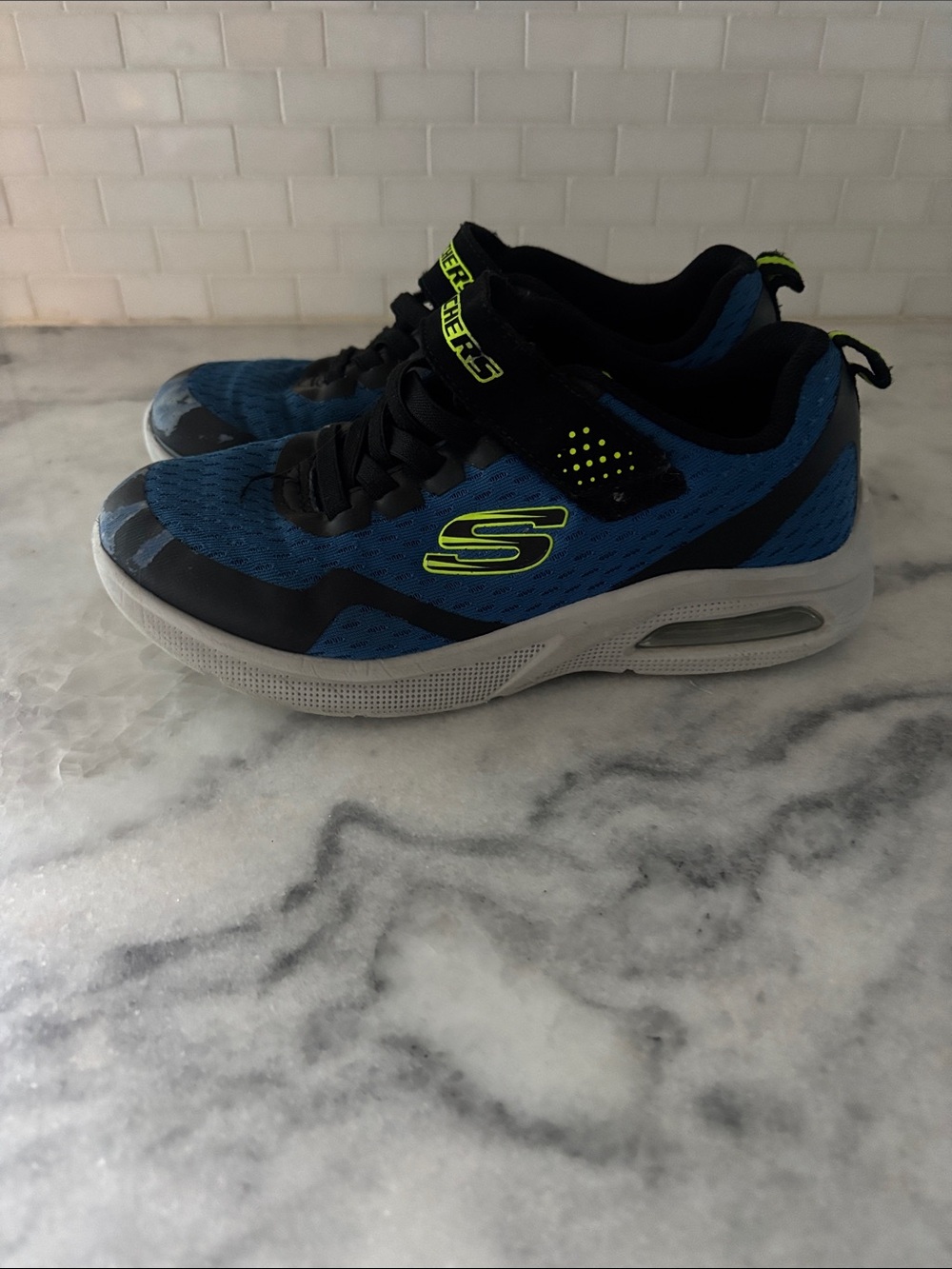 Skechers Kids Blue and Black Athletic Sneakers with Neon Accent